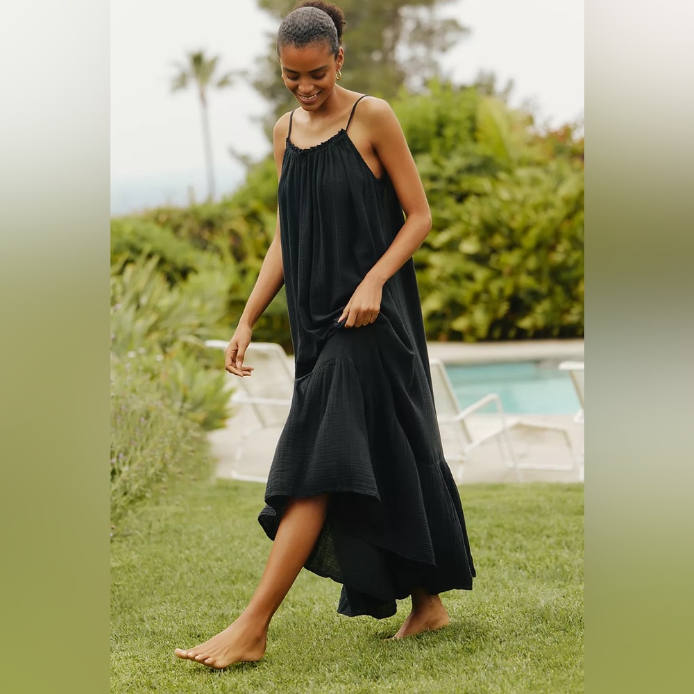 Anthropologie Malika Gauze Maxi Dress Size L Black